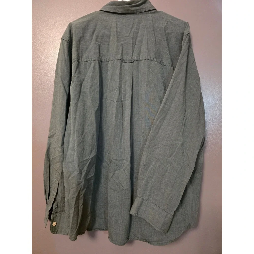 Chaps Mens XL Easy Care Button Down Shirt Green Micro Stripe Long Sleeve Pocket